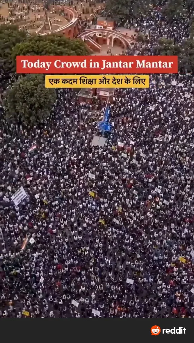 Aerial crowd image labelled Jantar Mantar